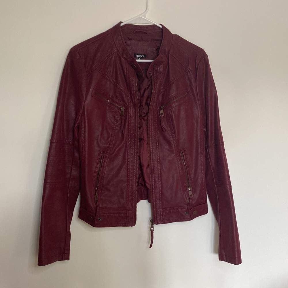 Red/Plum colored faux leather jacket